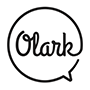 Olark logo icon - a circle with a black outline shaped like a word bubble, with the "Olark" text in the center in a script font set in black.