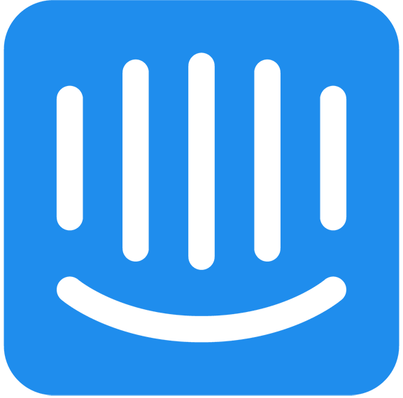 Intercom logo icon - a blue square with five white vertical lines and white line below, resembling a smiley face. Logo