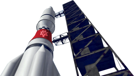 Rocket with Solodev logo on platform